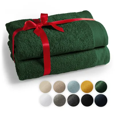 Produktbild von lumtal Premium 2-TLG. Saunatuch Set 80x200cm - Saunahandtuch  , 100% Baumwolle, Frottier XXL- Saunatücher, Extra Weich und Saugstark, Dunkelgrün