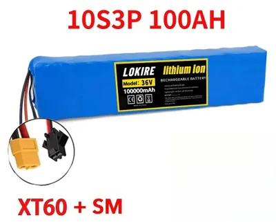 Immagine prodotto di Batteria per monopattino elettrico da 36 V 100 Ah - Ioni di litio 18650 10S3P - Ricaricabile - Con protezione BMS - Potenza 1000 W - Connettore XT60-SM