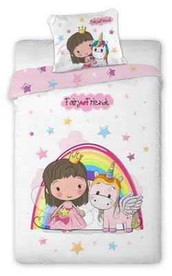 Produktbild von Bettwäsche Set 140x200 cm Einhorn Regenbogen Garnitur 140x200 cm + 70x90 cm - Einhorn