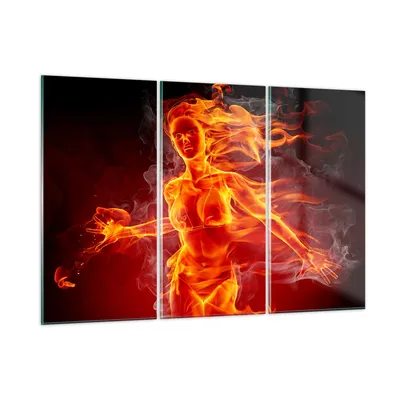 Produktbild von Bilder auf glas - Frau Flammen Illustration - 105x70cm - Glasbilder - Wandbilder - Kunstdruck - zum Aufhängen bereit - Wanddekoration aus Glas - Glas Bilder - Wandbild auf Glas - GCE105x70-0222
