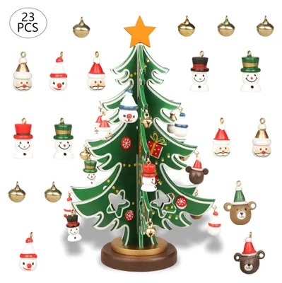 Productafbeelding van Mini Houten Kerstboom Set met 18 Mini Versieringen