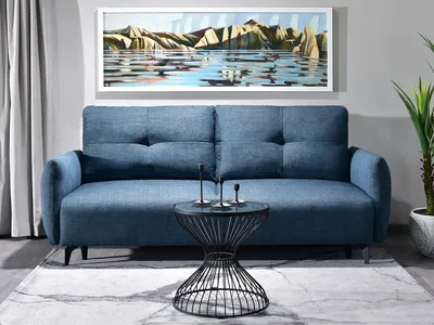 Zdjęcie produktu dla Sofa rozkładana MIGDALIA - niebieska / czarna