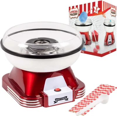 Produktbild von Gadgy Zuckerwatte Maschine für zuhause - Zuckerwatte Maschine mit Stäbchen und Messlöffel - Höhe 22 cm - Rot Weiß - 500 W