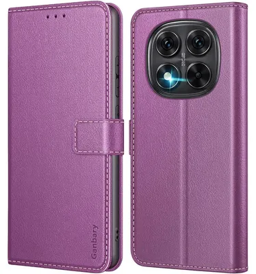 Immagine prodotto di Custodia a libro in pelle viola per Xiaomi Redmi Note 14 Pro 4G, con scomparti per carte e funzione stand