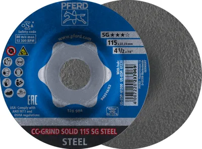 Produktbild von PFERD TOOLS CC-GRIND SOLID Schleifscheibe 115x22,23 mm COARSE Leistungslinie SG STEEL für Stahl