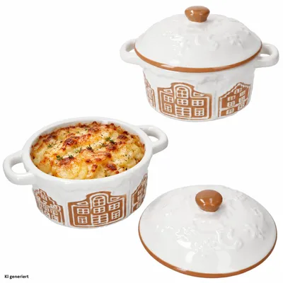 Produktbild von 2er Set Cocotte HAUS mit Deckel Steingut Weihnachten Mini-Aufläufe