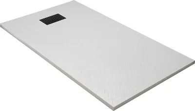 Image de Receveur de douche Blanc Effet Pierre 90x140 cm et Grille décor Perforée Noire Mate