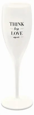 Produktbild von Koziol Superglas mit Druck Cheers No. 1 Think Less Love More, Sektglas, Champagnerglas, Superglas, Baumwolle White, 100 ml, 3911525
