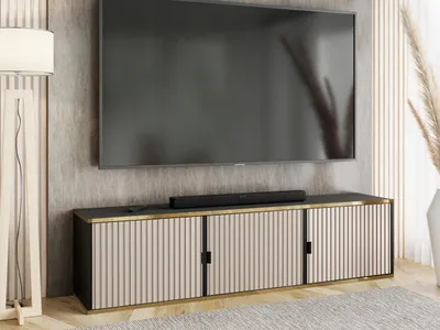 Produktbild von KierMoebel Tv Schrank ELI 3, Modern Lowboard Schwarz & Kaschmir  156,4x42x38,8 cm