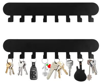 Schlüsselhalter 2er-Set, 8 Haken, schwarz, selbstklebend, 30 cm