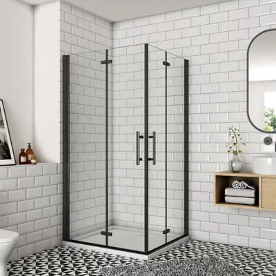 Produktbild von 80x100x195cm Schwarz Faltbar+drehbar 6mm Nano ESG Glas  Duschkabine Duschabtrennung