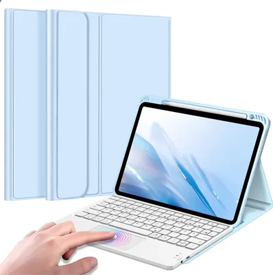 Produktbild von Fintie Tastatur Hülle für iPad Air 11 Zoll M4/M3/M2 (2026/2025/2024), iPad Air 5./4. Gen 10.9 Zoll, weiche Schutzhülle mit Stifthalter, magnetisch abnehmbare deutsche Tastatur mit Touchpad, Himmelblau