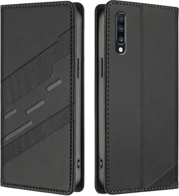Produktbild von Hülle für Samsung Galaxy A70 / A70S, Kunstleder Brieftaschen Handyhülle mit Kartenfach und Standfunktion Schwarz