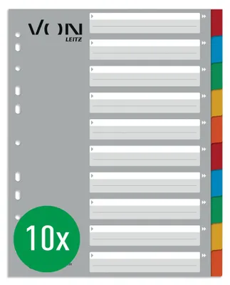 Produktbild von VON Leitz 10er Pack 10-teiliges Register A4 Überbreit, 100 % Recycling-Karton, B