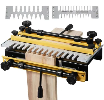 Produktbild von VEVOR Zinkenfräsmaschine, 31 cm Breit, Zinkenfräsgerät mit 4 Fräsern & 3 Schablonen, Zinkenfrässchablone, Präzise Ausrichtung, Werkzeug für Zapfenverbindungen in Möbel- & Schrankherstellung