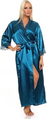 Obrázek produktu pro Dámský dlouhý hedvábný župan Kimono; Petrol M