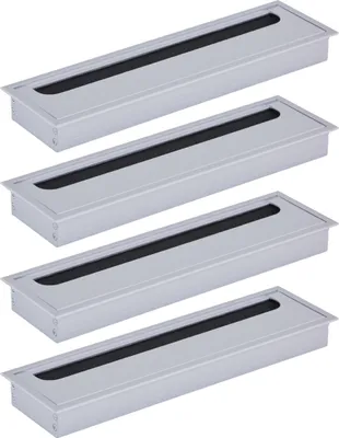 Produktbild von HOOZ 4x Kabeldurchführung Schreibtisch, 280mm Aluminium Kabeldurchlass mit Bürstendichtung, Kabeldurchführung Tisch für Tisch Büro Arbeitsplatten, Kabelkanal für Möbel und Schreibtisch (Rechteckig)