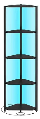 Immagine prodotto di Libreria angolare a 5 ripiani con illuminazione a LED – Colore: nero – Dimensioni: 24,8 x 48 x 146,6 cm