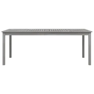 A gray wooden garden table is shown against a white background.