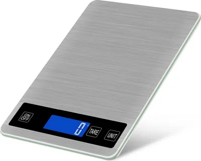 Obrázek produktu pro Digitální kuchyňská váha, dobíjecí váha na potraviny, 5 kg, dotykový senzor, podsvícený LCD displej, elektronická váha na vaření z nerezové oceli s funkcí tárování a automatického vypnutí (kovově bílá, 5 kg)