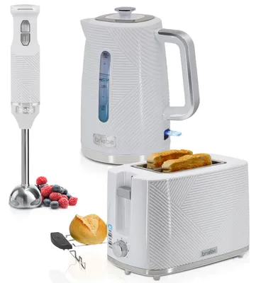 Produktbild von Briebe SKT1186WHT Elegance Set Toaster 2 Breite Scheiben + Wasserkocher 1,7L+ Stabmixer Edelstahl Weiß