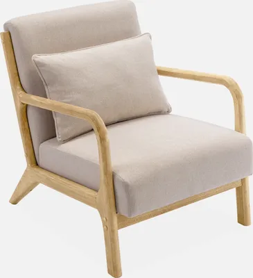 Immagine prodotto di Poltrona scandinava in legno e tessuto con braccioli, Beige