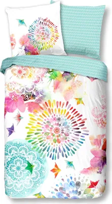 Produktbild von Traumschloss Comfort Flanell Bettwäsche - Lucina -  bunte Mandalas auf weißem Hintergrund 135 x 200 cm bunte Mandalas auf weißem Hintergrund