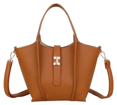 Image de Gallantry, sac cabas pour femme en simili cuir grainé avec fermoir décoratif et bandoulière, marron