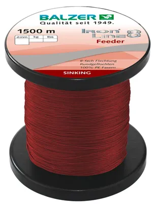 Produktbild von Balzer Iron Line 8 Feeder dunkelrot - 1500m geflochtene Angelschnur, Durchmesser/Tragkraft:0.12mm / 9.8kg