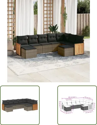 Produktbild von The Living Store 9-tlg. Garten-Sofagarnitur mit Kissen Grau Poly Rattan