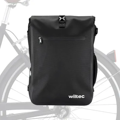 Image de Wiltec Sacoche sac à dos étanche pour porte-bagages noire – capacité de 25 L – en 600D TPU – avec compartiment pour ordinateur portable – pour vélos et vélos électriques – Sac de bicyclette – Cyclisme