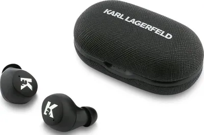 Obrázok produktu pre Bezdrôtové slúchadlá TWS Karl Lagerfeld Saffiano Logo, čierna farba (KLTWSPSALMK)