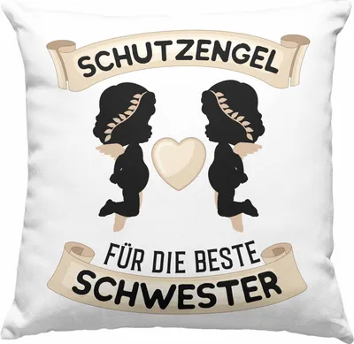 Produktbild von Trendation - Schutzengel Schwester Deko-Kissen mit Füllung 40x40 Geschenk für Schwester Geschenkidee Beste Schwester Geburtstag (Grau)