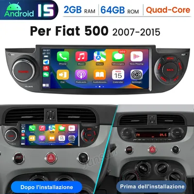 Immagine prodotto di Carplay 6,86" Android 15 Autoradio per FIAT 500 2007-2015 GPS Navi WIFI RDS DSP DAB+ BT SWC USB 2 GB+64 GB Nero