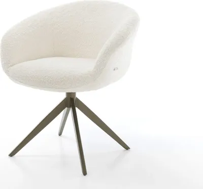 Produktbild von DELIFE Drehstuhl Vinka-Flex mit Armlehnen Bouclé Weiß Kreuzgestell breit Effektfinish Titan 360° drehbar Wippfunktion Taschenfederkern