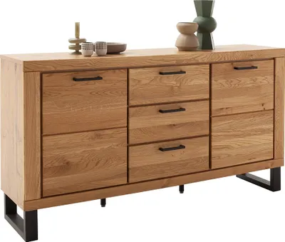Produktbild von Wohnzimmer Sideboard mit 159 cm Breite in Eiche teilmassiv, mit 2 Türen & 3 Schubladen - KUMASI-06