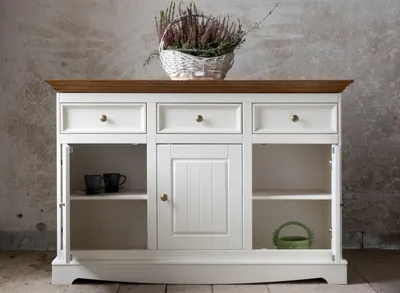 Image de Salle à manger de style rustique Ensemble de 8 pièces table buffet chaises vitrine Meubles