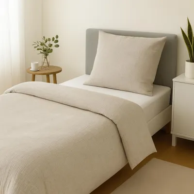 Produktbild von Musselin Bettwäsche 155 x 220 cm, mit Kissenbezug in 80 x 80 cm, beige, 100% Baumwolle, sleepling