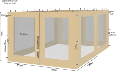 Produktbild von 4 Seitenteile mit Moskitonetz für Blätter Pavillon 3x3m Seitenwand Sand