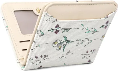 Productafbeelding van Damesportemonnee, klein formaat, met RFID-bescherming, gemaakt van kunstleer. Stijlvol design met print. Kleine portemonnee met een ritsvak. Slanke portemonnee