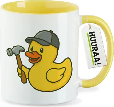 Produktbild von Huuraa Kaffeetasse Quietscheente Handwerk Comic Gummiente 330ml Gelb Keramik Kaffeebecher Geschenkidee
