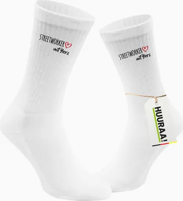 Produktbild von Huuraa Uni Socken Streetworker mit Herz 37/41 White Baumwolle Tennissocken Geschenkidee