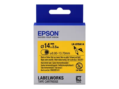 Produktbild von Epson Etikettenkassette LK-6YBA14 - Schrumpfschlauch - schwarz auf gelb - 14mm Durchmesser (2,5m), Schwarz auf gelb, Japan, 1,4 cm, LabelWorks LW-1000P LabelWorks LW-300 LabelWorks LW-400 LabelWorks LW-400VP LabelWorks LW-600P..., 2,4 cm, 2,5 m