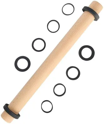 Productafbeelding van Unyqoos® Deegroller van beukenwood, 45 cm – met 5 afneembare siliconenringen (2/3/5/8/10 mm) voor pizza, fondant en koekjes