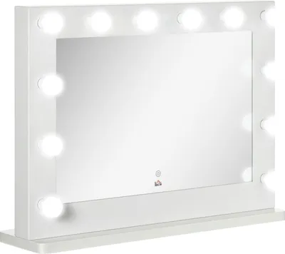 Produktbild von Hollywood Spiegel Mit Beleuchtung Touchschalter, 12 Dimmbare Led Lampen, 80X60Cm, Memoryfunktion, Weiß