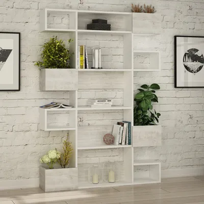 Image de Skye Decor, Niho - White, Light White, bibliothèque, blanc, 100 % PANNEAUX DE SPANCE REVÊTUS DE MÉLAMINE, 120 x 20 x 171 cm