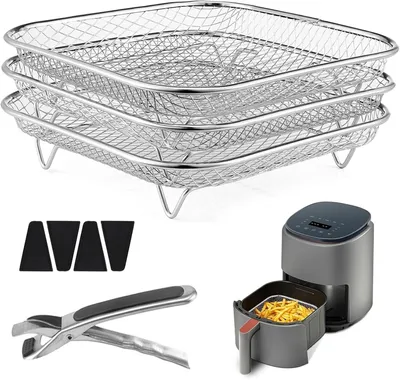 Immagine prodotto di Accessori per friggitrice ad aria, set da 3 pezzi, griglie impilabili, lavabili in lavastoviglie, per friggitrici ad aria