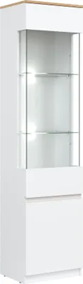Produktbild von Vitrina REMI RM07 Wohnzimmerschrank 47,5x194x37 cm Vitrinenschrank Weiß/Evoke Eiche (ohne Beleuchtung)