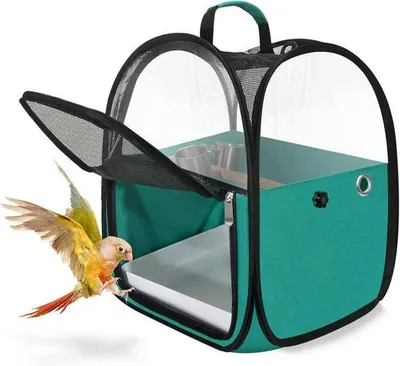 Produktbild von Famanu Vogelreisehalter Tragbar und Atmungsaktiv - Faltbare Vogelkooi mit Futterbehältern