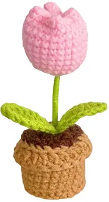 Produktbild von Häkelblumen - Gehäkelte Tulpen - Handgemachte Kunstblumen - Häkelblumenstrauß - 5 x 13 cm - Rosa - für Zuhause, Büro, Auto und als Geschenk